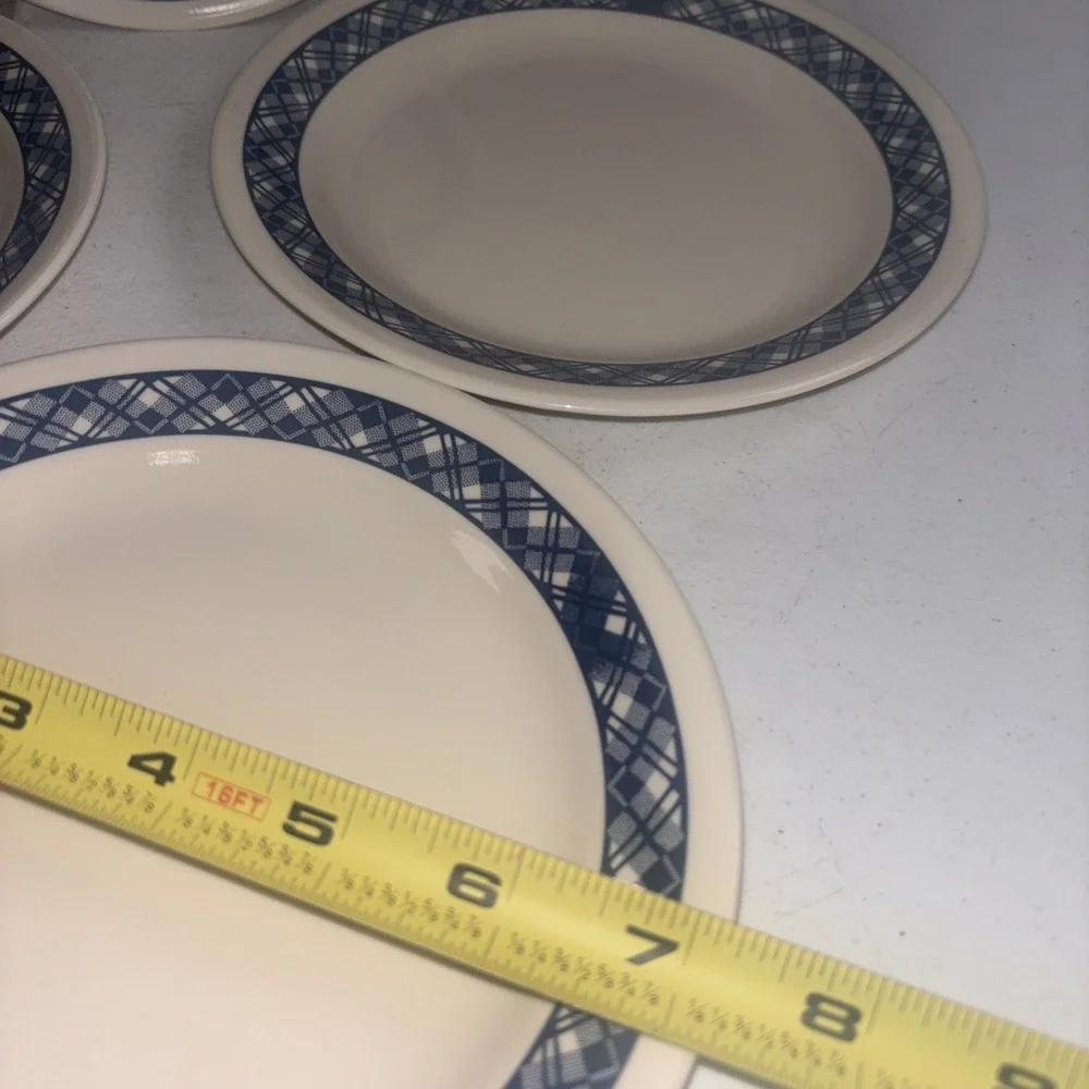Corelle BLUE PLAID Bread Salad Plates  7 1/4
